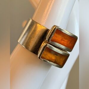 Sterling Silver Ring Rectangles Amber Orange Honey Size 5.5 Vtg Stamped Sterling